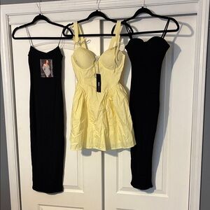 Fashion Nova Yellow and Black Chemise Set